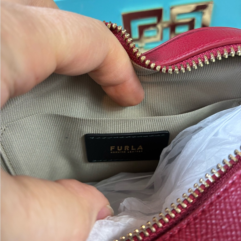 NWT Furla Cabernet Red Leather Lilli Heart Crossbody Bag - Retail $258 - Picture 7 of 10